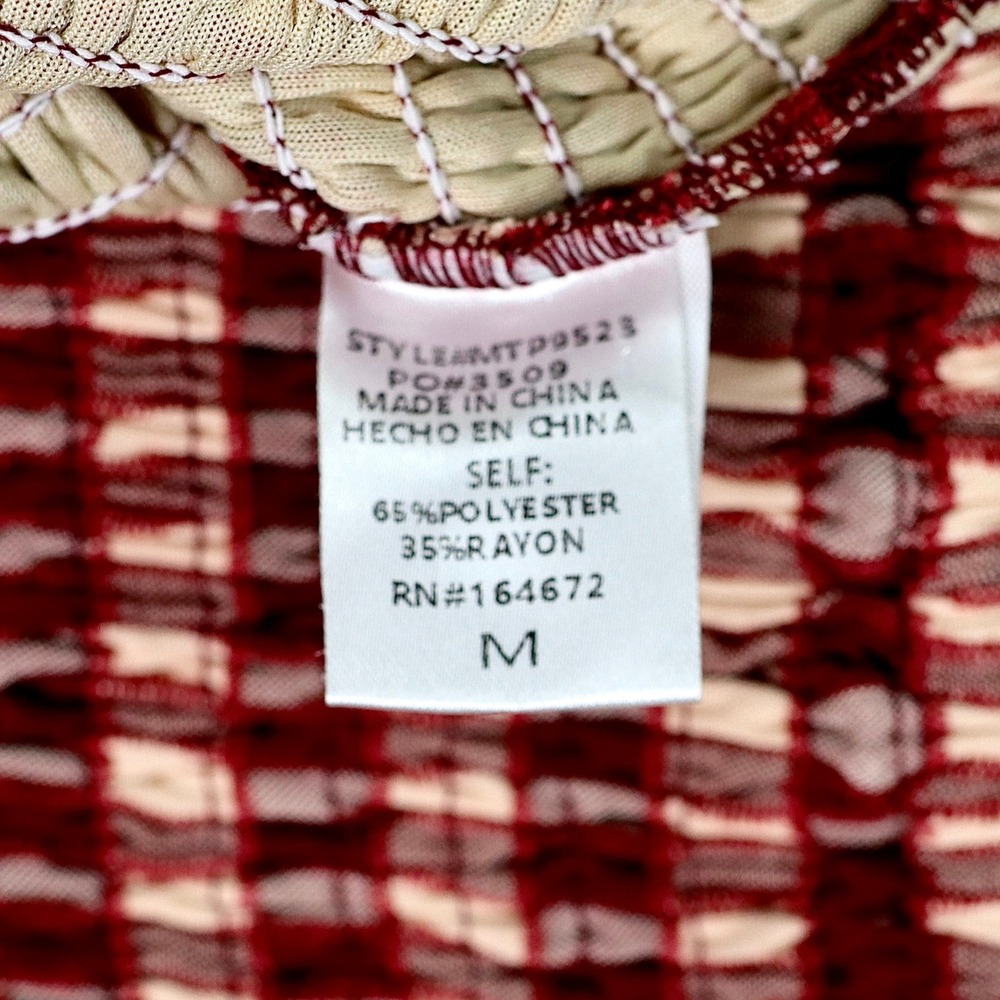 Gingham Smocked Cottagecore Top Womens M Red Textured Puff Sleeve &Merci NWT - Picture 9 of 11